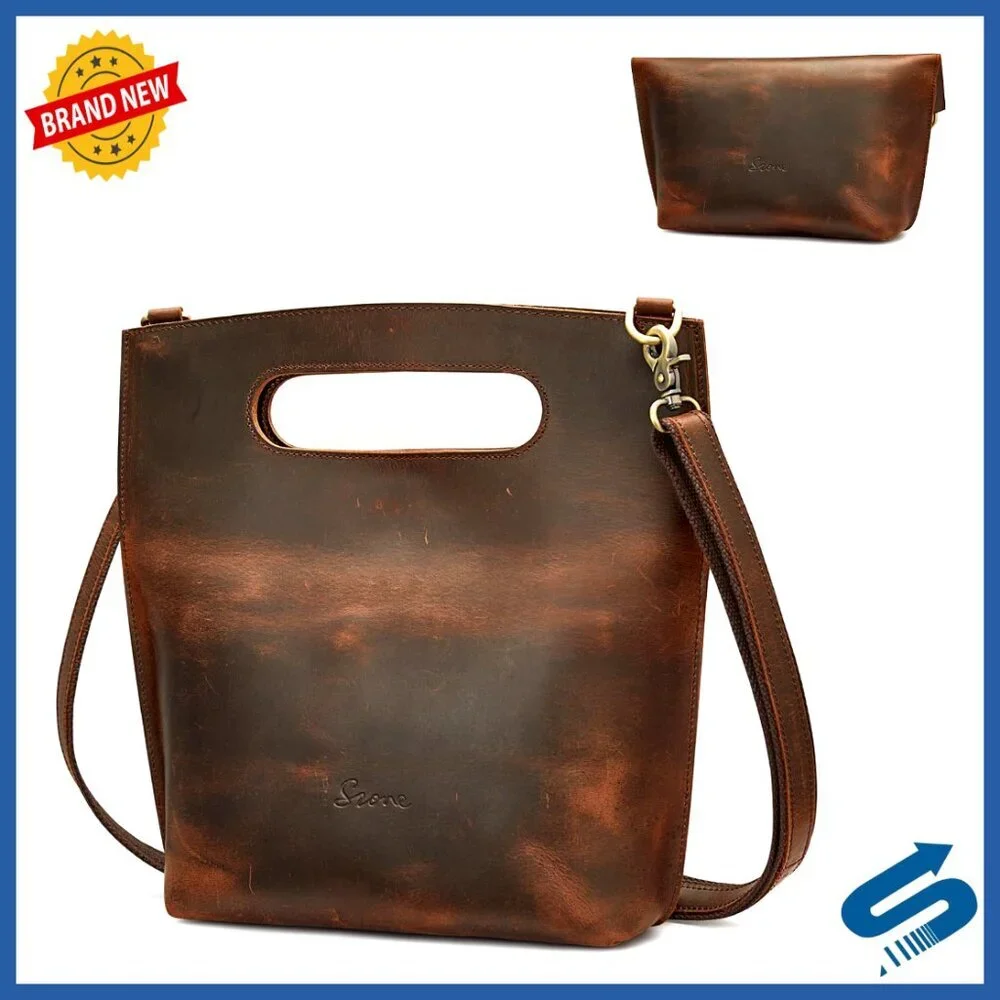 Genuine Leather Crossbody Bag with Adjustable Strap Foldable Clutch Purse